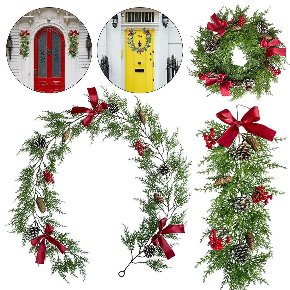 Christmas Rattan Wreath Garland With Berry And Flowers- Diy Fireplace Decor And Tree Ornament