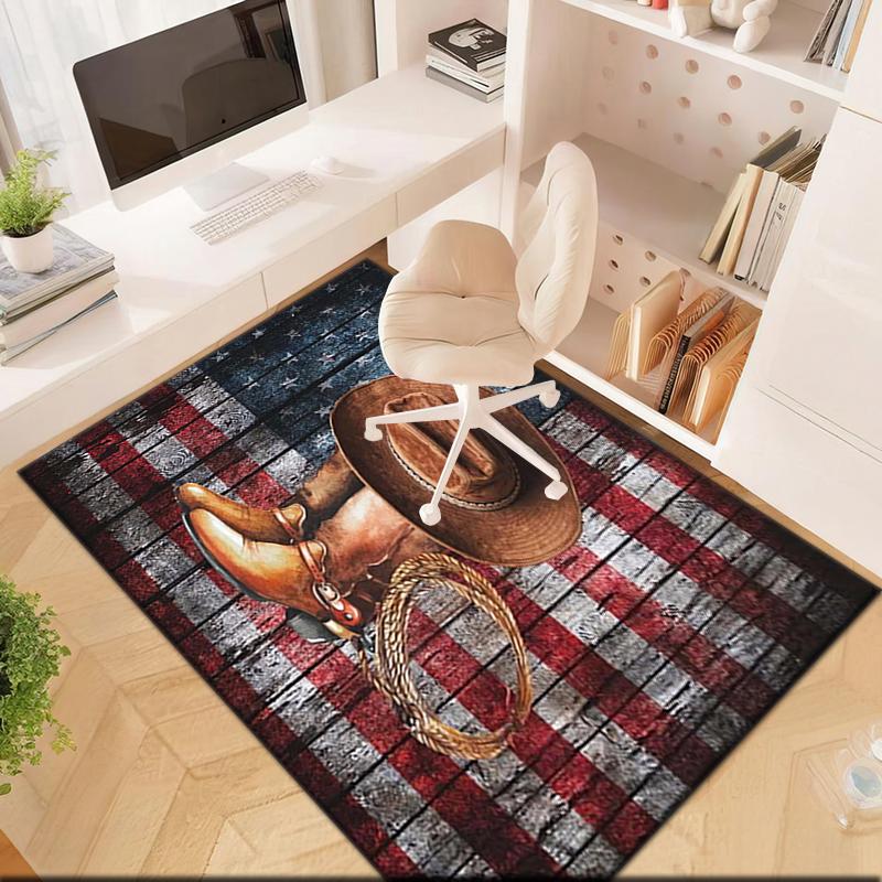 1 pezzo Tappeto Tappeto con la bandiera dello stato del Texas e cowboy per Soggiorno Camera da letto Casa Decorazione Divano, Tappetino Antiscivolo per Giochi Bambini