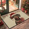 Charming Dachshund Dog Poinsettia Wreath Christmas Doormat Non Slip Entrance Rug For Holiday Season Pet Owner Gift