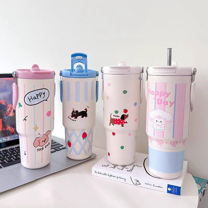 Large-Capacity Thermos Cup for Girls, High-Looking 2024 New Model Straw Cup, Student Portable Water Cup, Giant Size