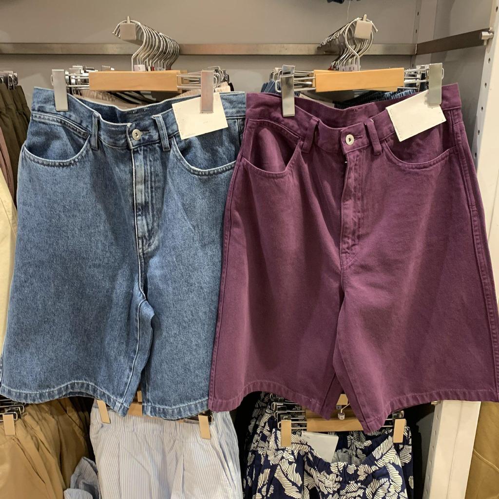 Japanese Women's Washed Denim Bermuda Shorts, Mid-Length Straight Leg, Spring/Summer Collection, Style 25.