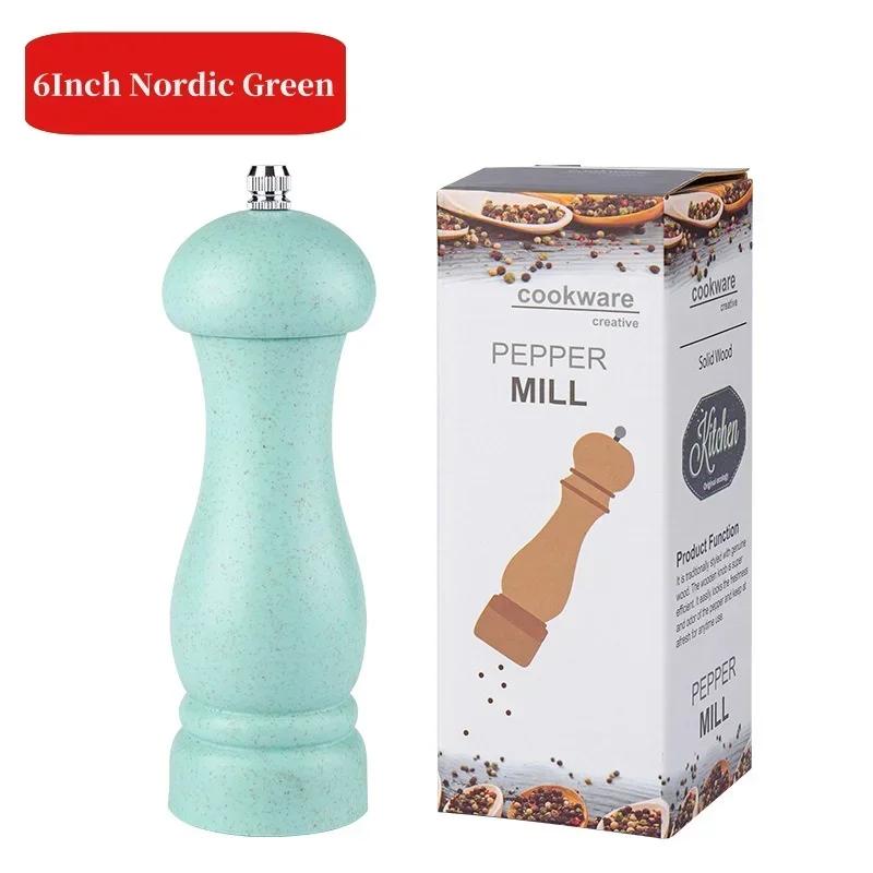 Wooden Manual Salt Pepper Grinder Set Spice Shaker Gradient Color Pepper Mill With Strong Adjustable Ceramic 6/8inch Grinder