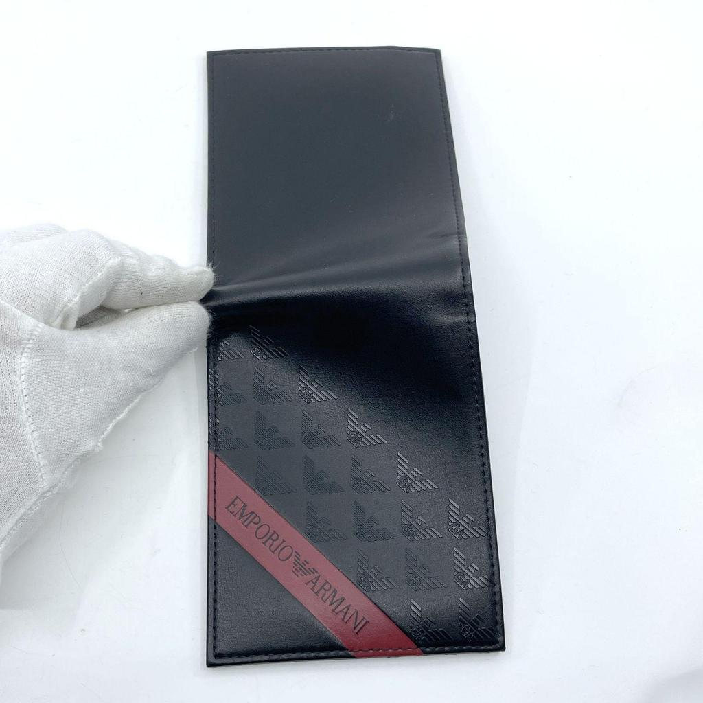 Used EMPORIO ARMANI Bifold Wallet Red Band Black All Over Pattern Logo Men's