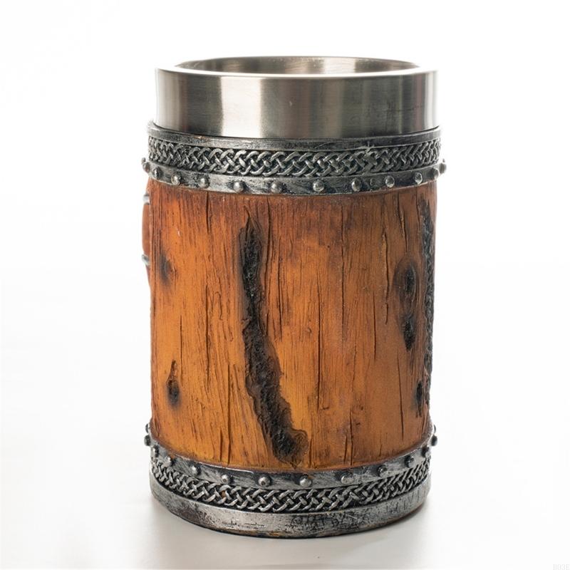 Handmade Wooden Beer Mug with Stainless Steel Liners Rustics Barrels Tankards for Men Beer Stein Unique Beer Gift B03E