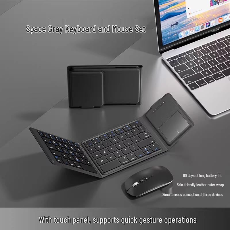 Portable Foldable Bluetooth Keyboard & Touchpad Set for Laptops, iPads, Tablets, Phones with Wireless Mouse