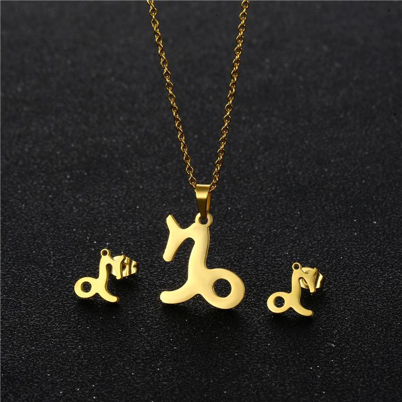 European and American Amazon Accessories Women's Zodiac Necklace Stud Earrings Set Constellation Pendant Short Necklace with Card