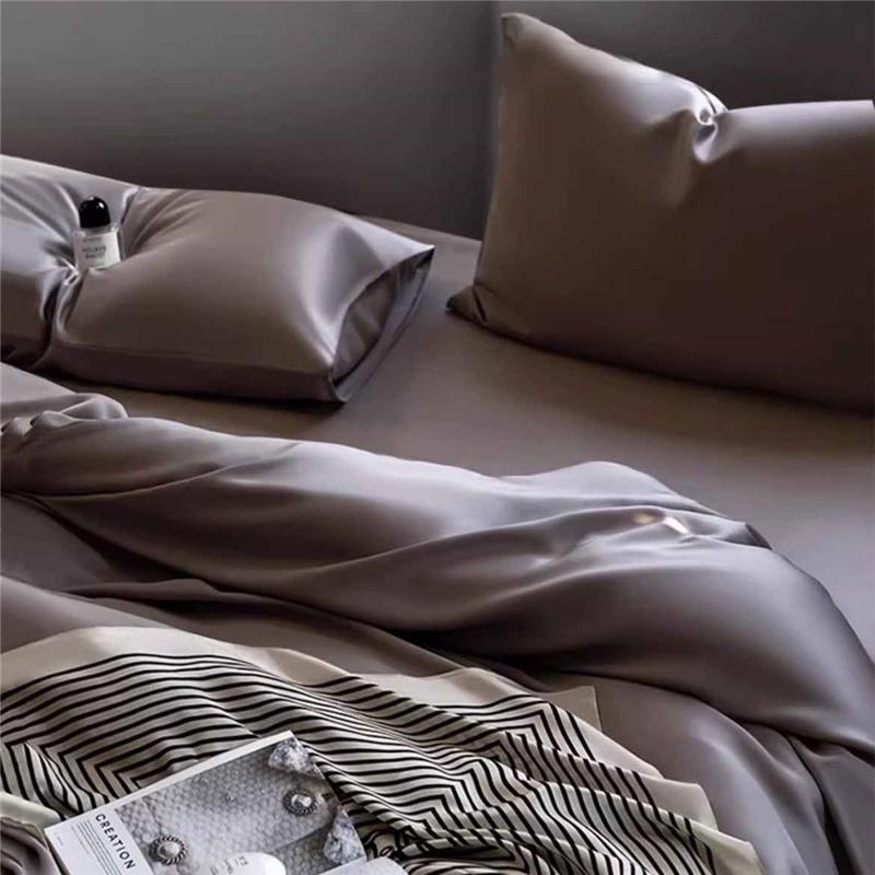 Luxuriöses Lyocell Tencel 4-teiliges Bettlaken-Set Weiches Spannbettlaken & Bettbezug & Kissenbezüge Atmungsaktive Bettwäsche für Hotelkomfort