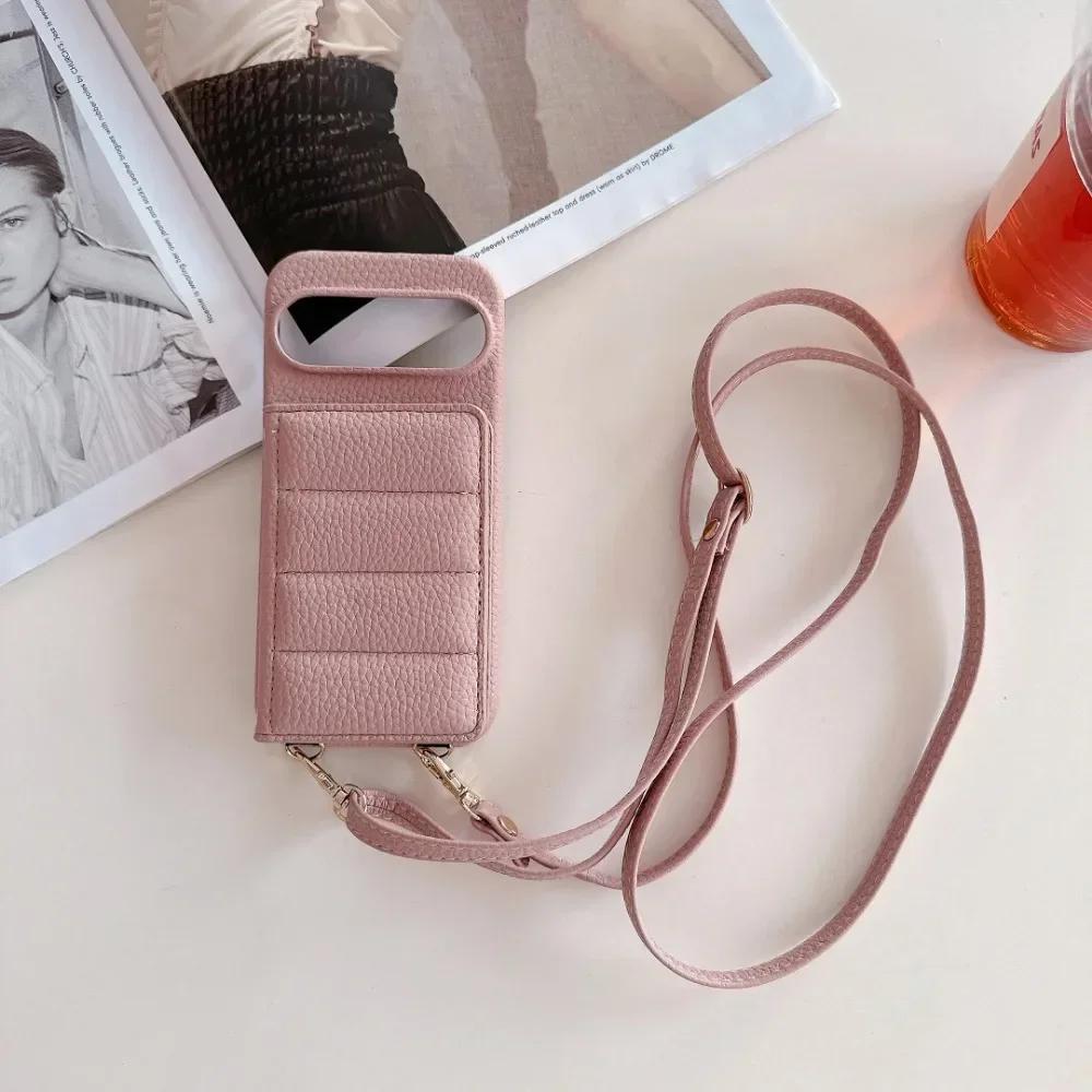 Lanyard Crossbody Leather Phone Case for Google Pixel 6 7 8 9 Pro XL 8A 7A 6A  Mirror Wallet Card Slot Holder Protective Cover