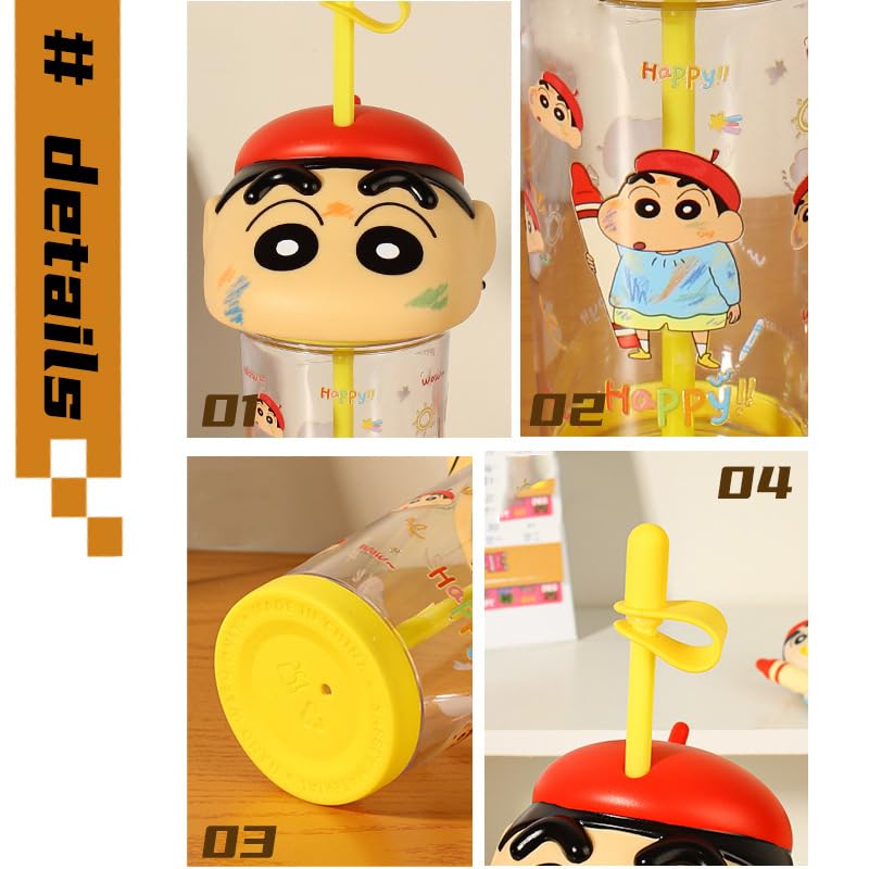 Crayon Shin-chan Kettle Cup Nobara Shinnosuke Straw Easy Clean Cute Stylish Gift Juice Transparent Unisex Household Kids Adults Goods (3)