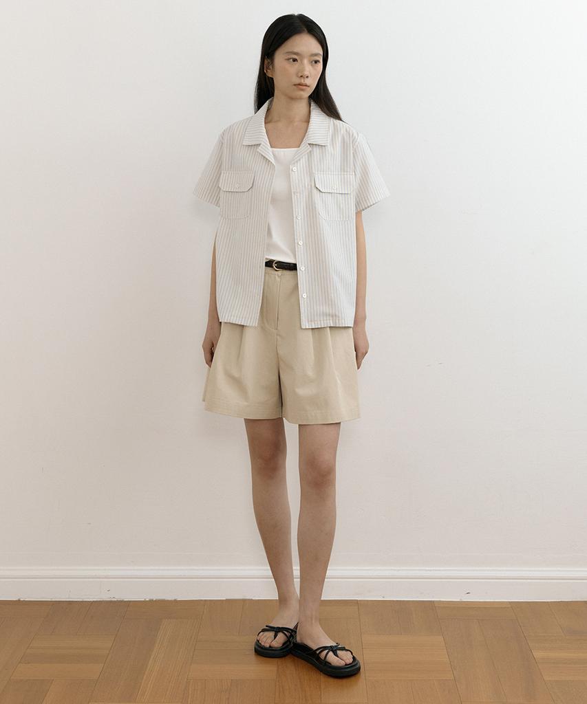 Lingseoul Cotton Double Pintuck Shorts-Beige