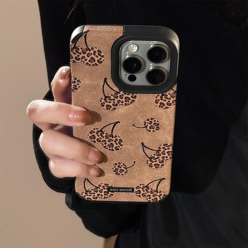 Sweet Cool Leopard Cherry for IPhone16 for Apple 17 Phone Case 15promax Suede 14 Plush Rope 13