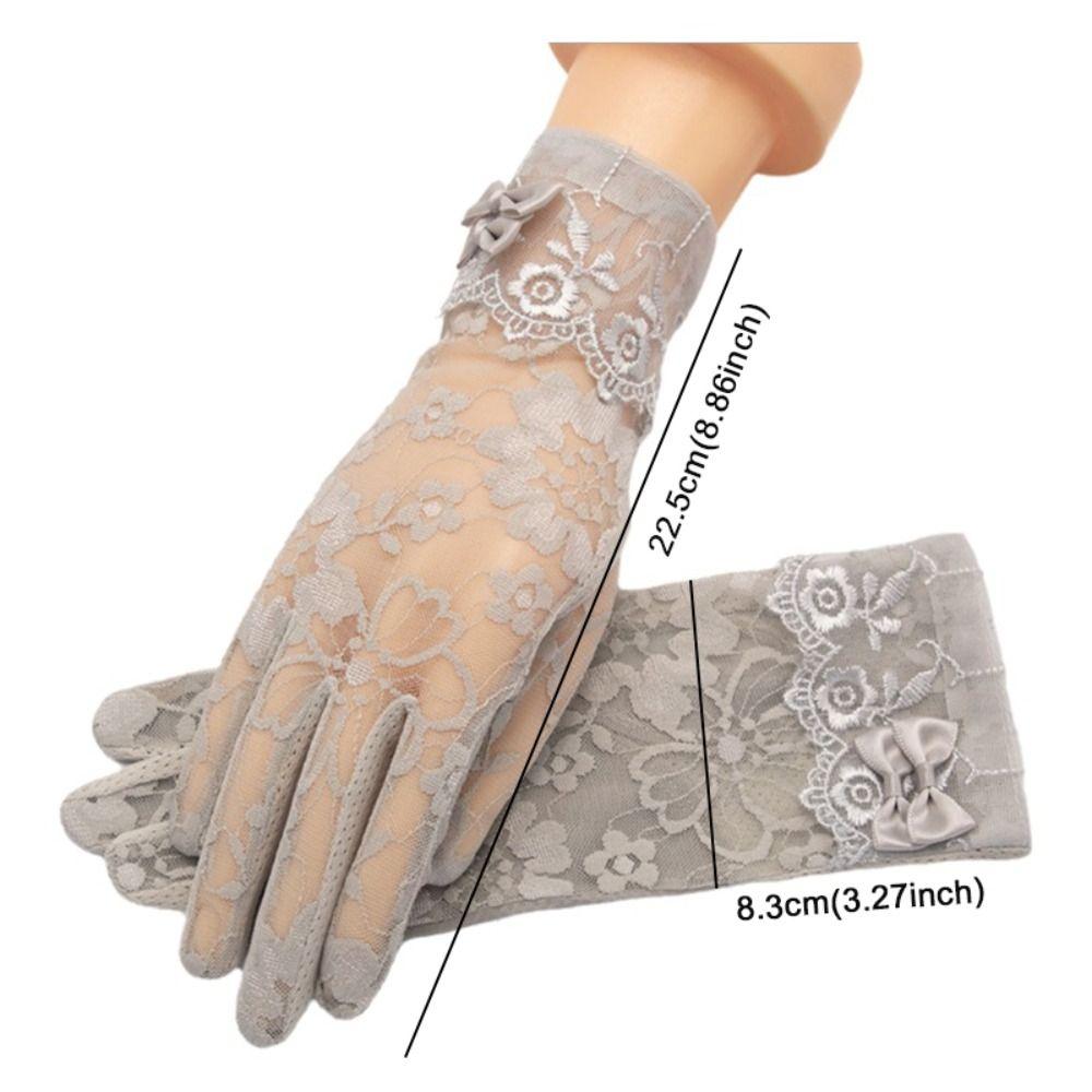 Lace Sunscreen Gloves Anti-Slip Touch Screen Gloves Elegant Ice Silk Glove  Outdoor