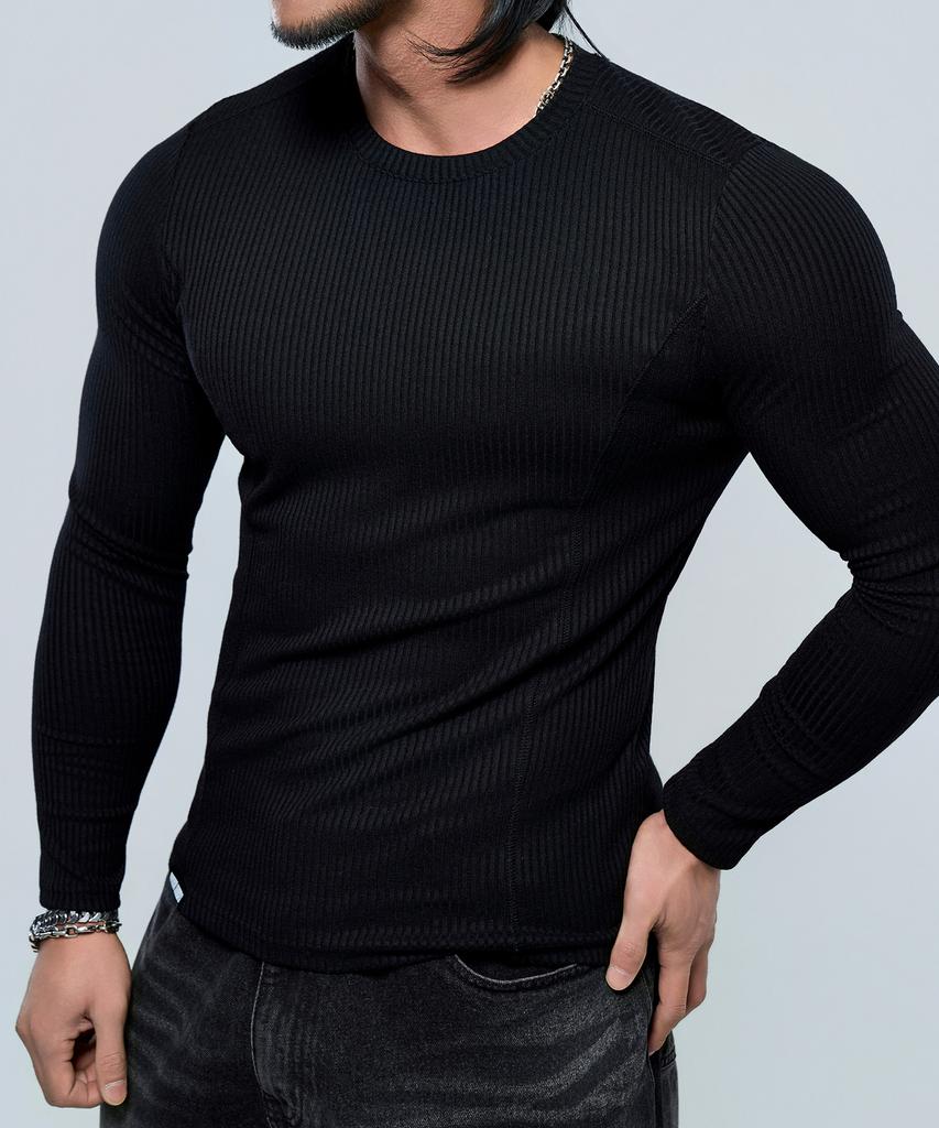 Pijikeolgameoncheu P2607 Ribbed Cutout Muscle Fit Long Sleeve Tee [2 Colors]