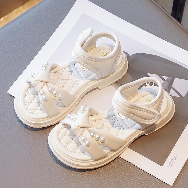 

Girls Sandals2026New Summer Pearl Children s Shoes, Stylish Princess Fashion Shoes, Non-Slip Velcro Beach Shoes 26-31Code one hand6Double бежевый