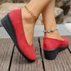Large size women's shoes spring and autumn new shallow mouth comfortable suede soft sole wedge heel round head single shoes