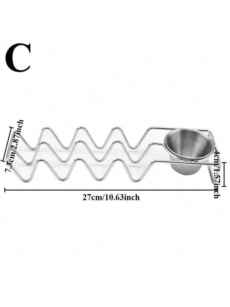 W-Shaped Stainless Steel Taco and Tortilla Holder with Sauce Cup Multifunctional Serveware for Tacos Burritos Potato Chips