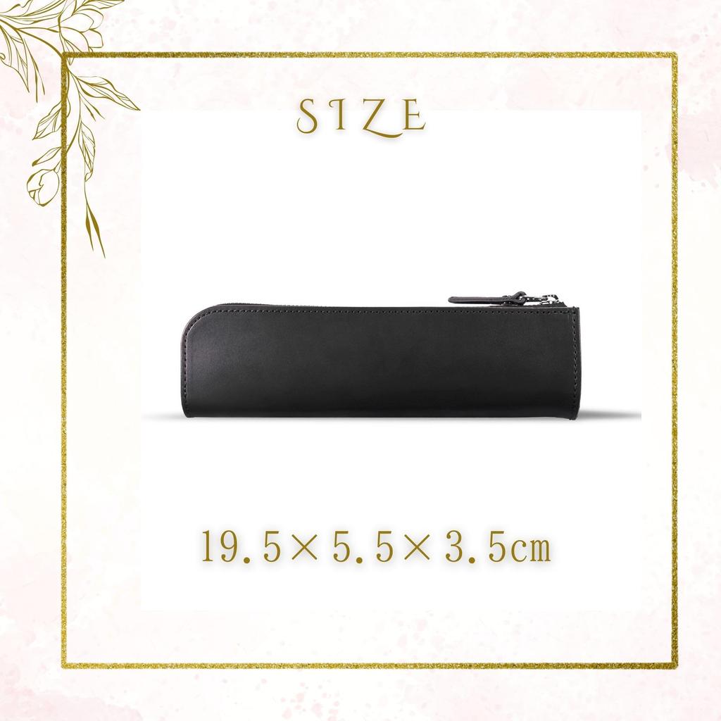 Rioboca Tanned Leather Pencil Case Made In Japan Himeji Leather Simple Adult Zipper (Black)