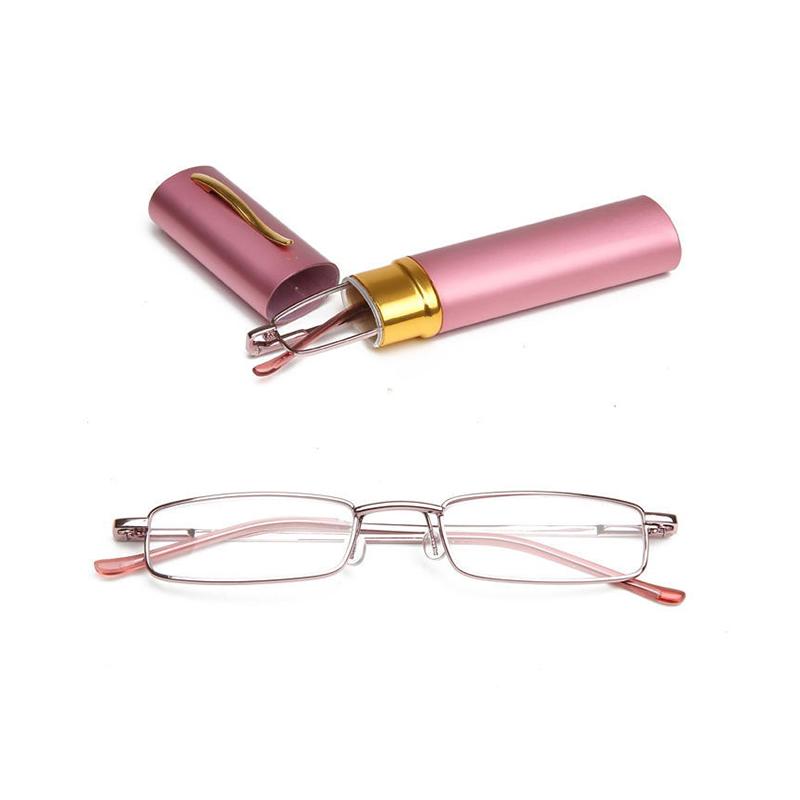 Computer Glasses Mini Folding Reading Glasses Women Men +1.0 To 4.0 Alloy Portable Container Presbyopia Pen Glasses With Box