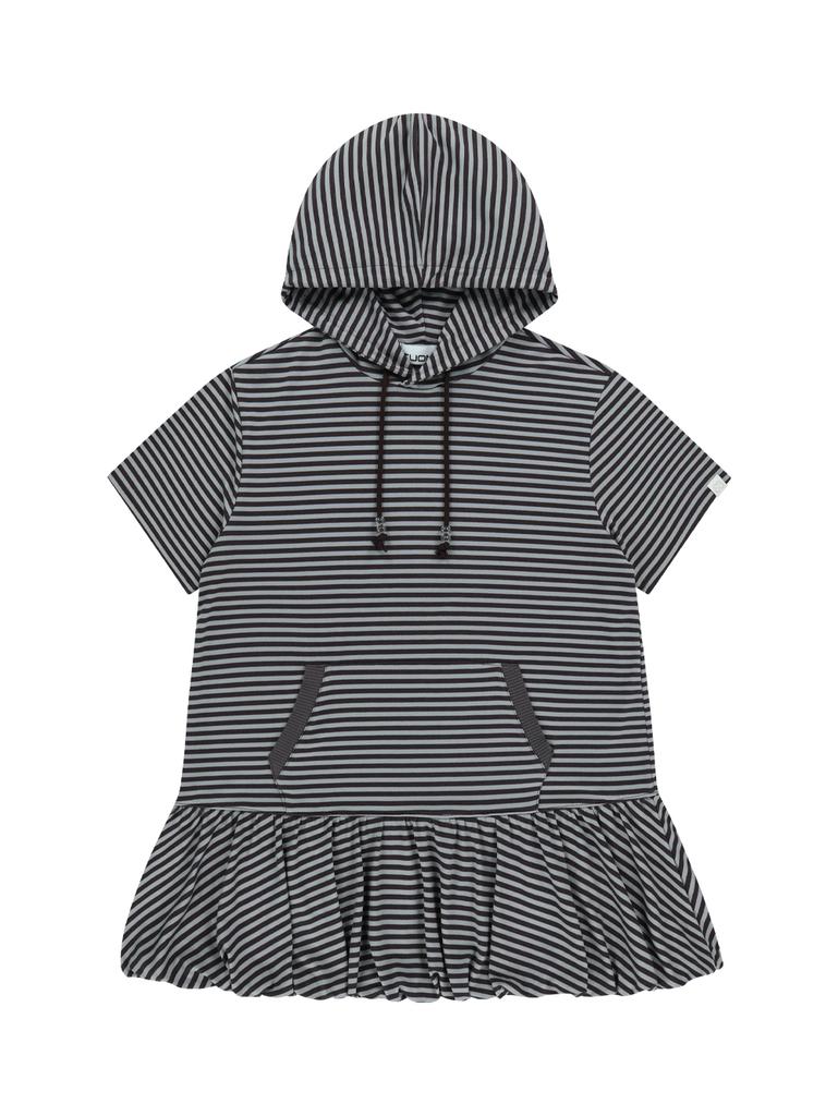 Tuomio Stripe Balloon Hood Dress [Charcoal]