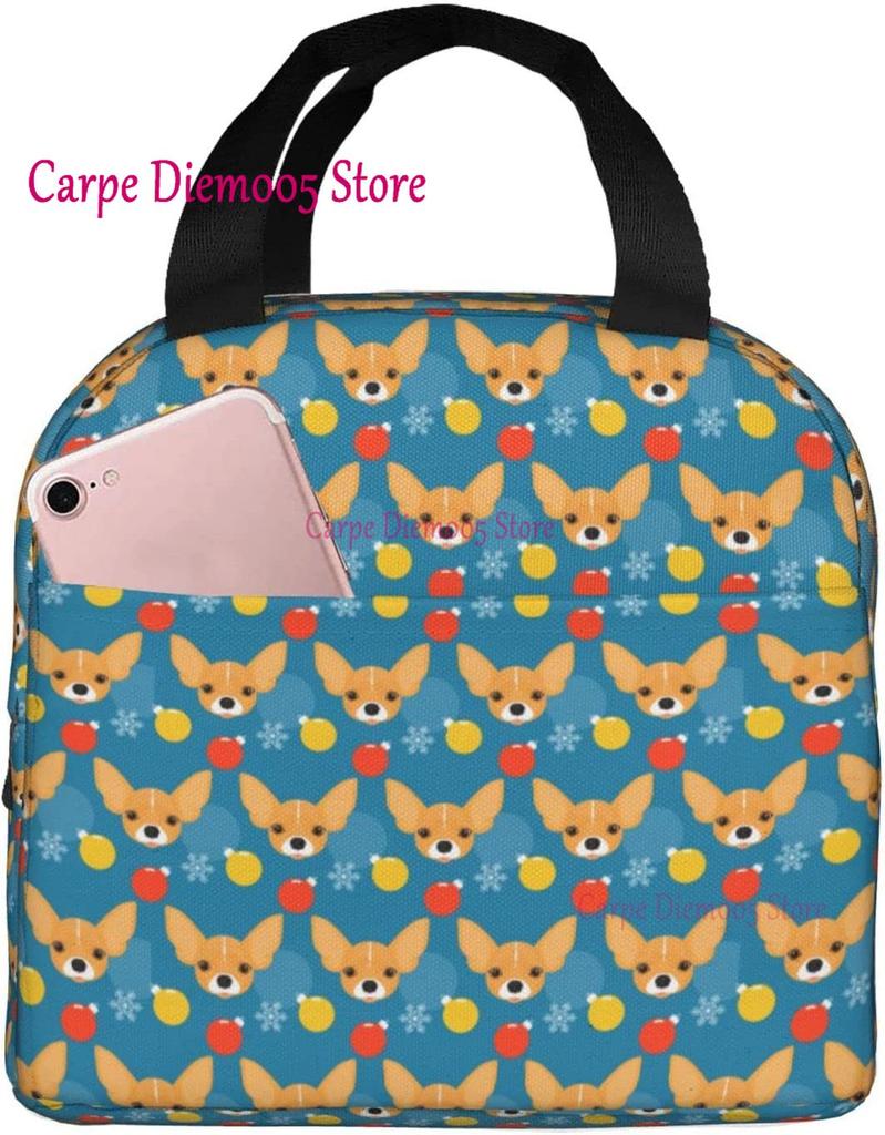 Unisex Food Warmer Bag Chihuahua Dog Lunch Bag Reusable Lunch Box Lunch Cooler Tote