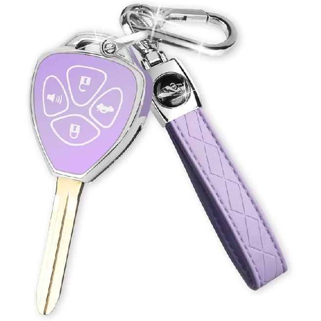 QBUC for Toyota Key Fob Cover with Keychain,Car Key Case fit for Toyota 2007-2011 Camry | 2008-2013 Avalon Corolla | 2009-2016 Venza 4 Buttons Smart