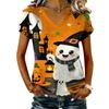 Women's V-Neck Short Sleeve T-Shirt Casual Pullover with Halloween Print Top