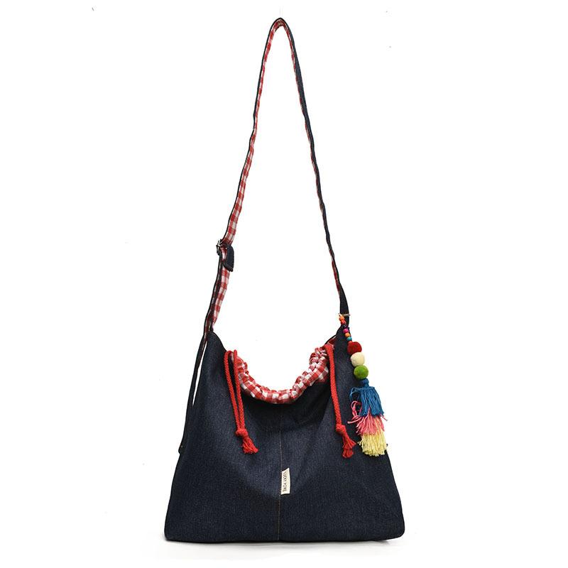 

Повседневная ретро сумка-тоут Студенческая сумка-кроссбоди для занятий синий