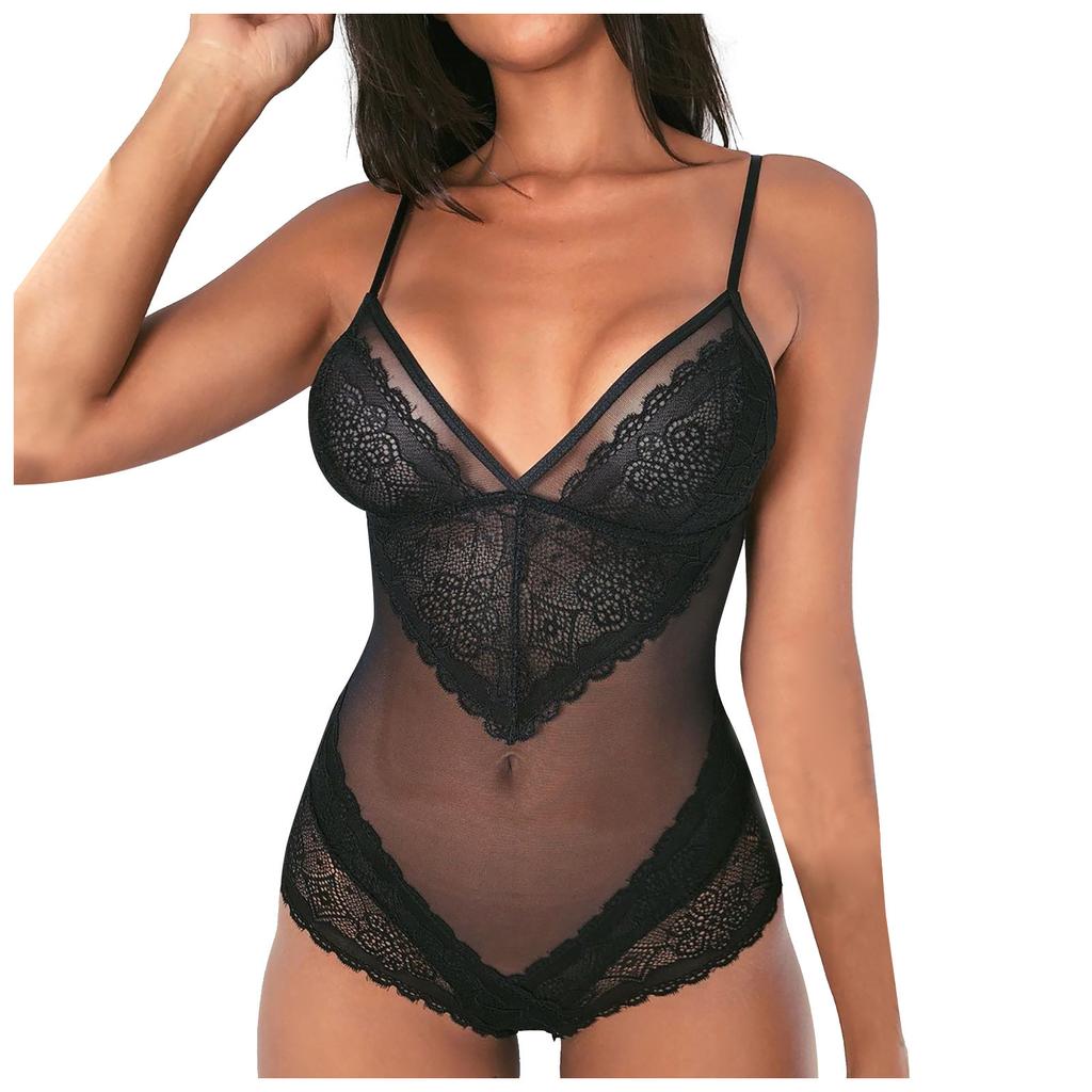 Dámské sexy spodní prádlo Transparentní jednodílné sexy krajkové pyžamo