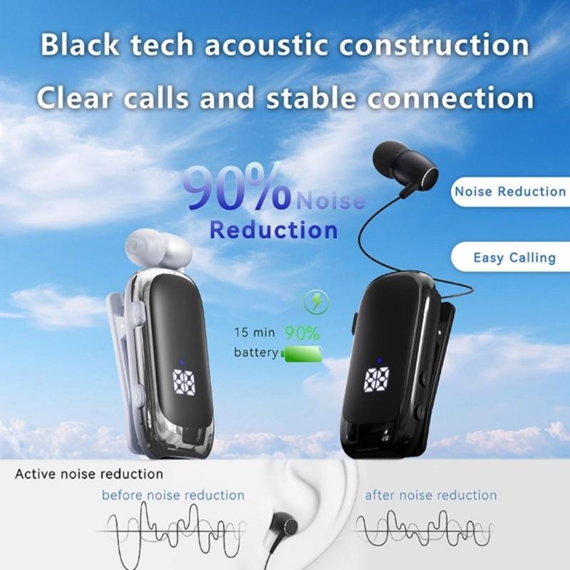 Lavalier Business Bluetooth-compatible Earphone Wireless Calling Talk Music Time LED Digital Display Headphone For Car