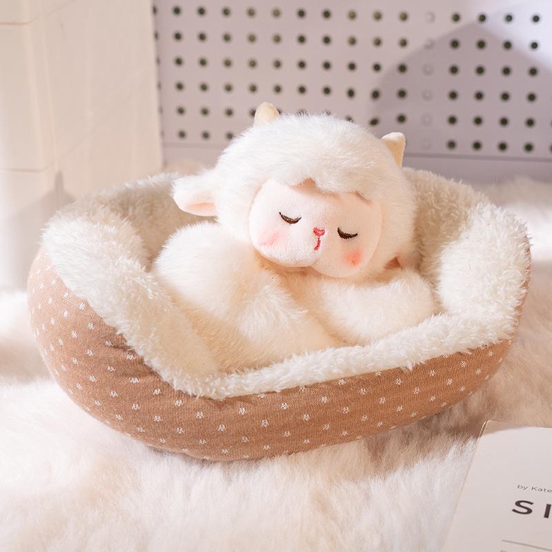 Calico Cat Lamb Nap Nest Plush Toy - Cute and Healing Desk Companion Doll