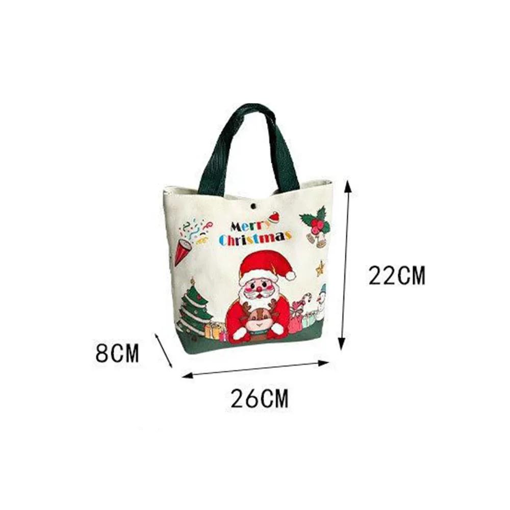 Christmas Gift Bag Canvas Handheld Cartoon Santa Xmas Tree Elk Design for Natal Navidad New Year 2026 Party Favor