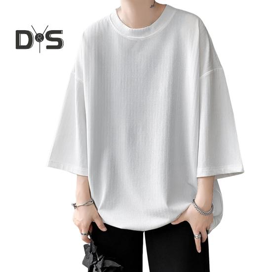 Men's Round Neck T-shirt Three-Quarter Length Sleeves Solid Color T-shirt Casual Style Loose Fit Tee Shirt for Street Travel Vacation