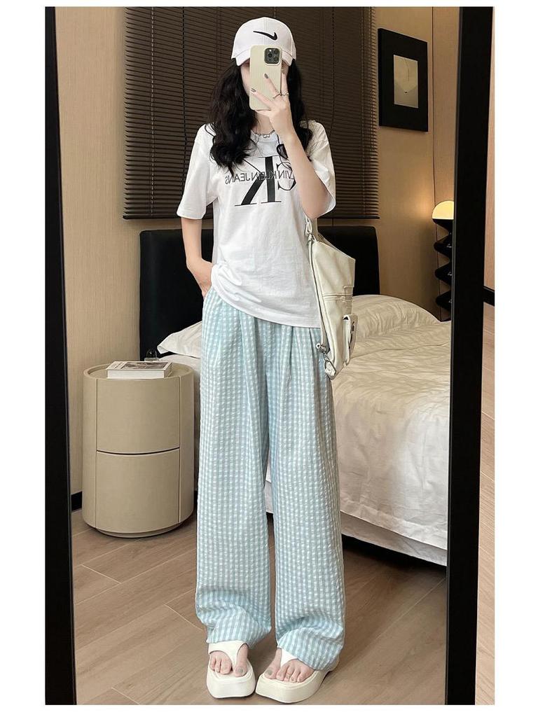 Women's Summer Retro Plaid Wide-Leg Pants - High Street Chic