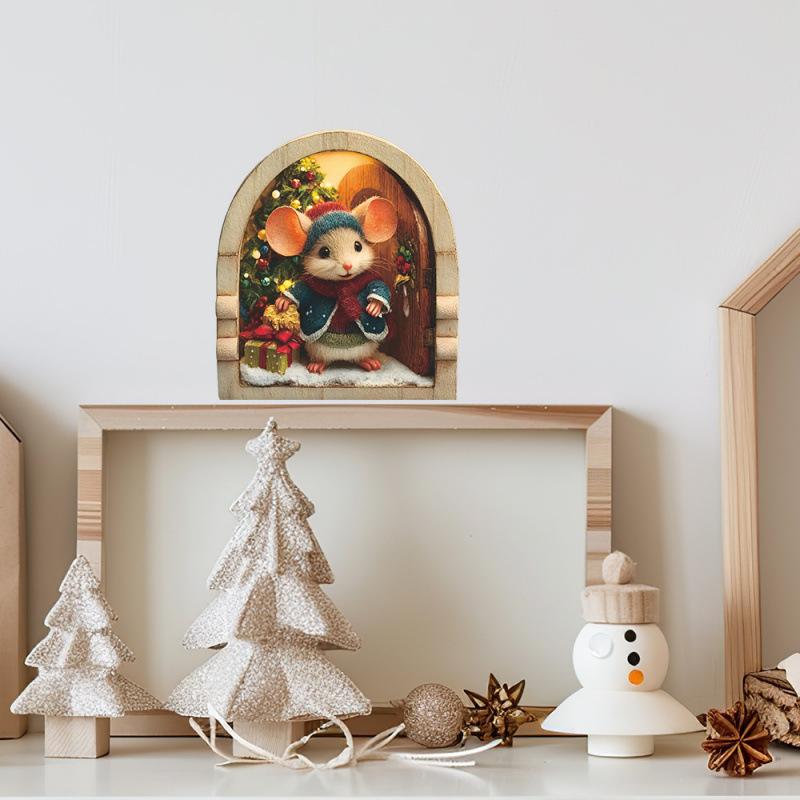 Cute Christmas Mouse Hole Wall Sticker Xmas Noel Navidad Home New Year Decoration