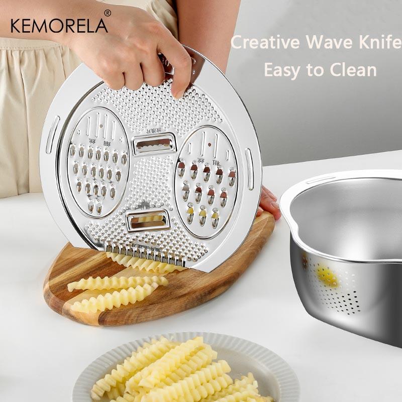 2 In1 Wash and Cut Vegetable Drain Bowl Stainless Steel 304 Rice Washing Bowl Fruit And Vegetable Strainer Kitchen Tool