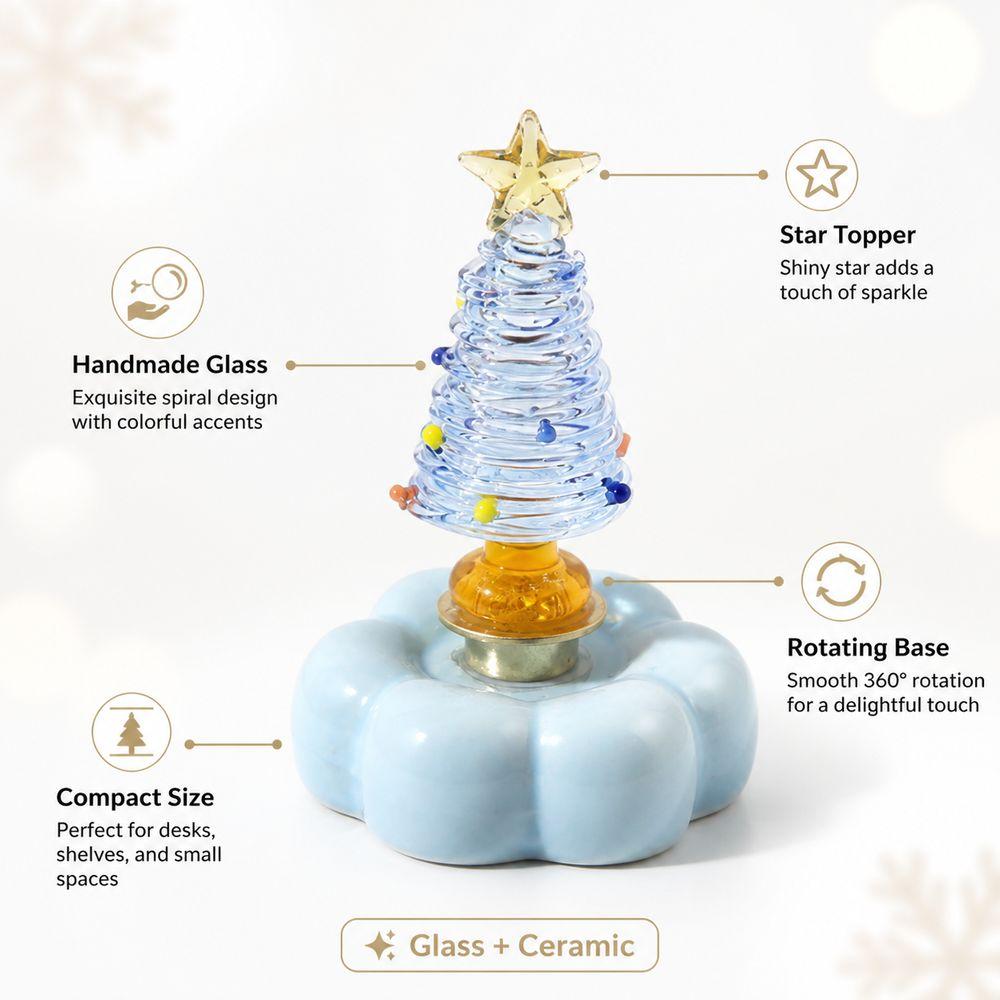 Glass Glass Christmas Tree Rotating Display Base Mini Tree Ornament  Home Table Decor