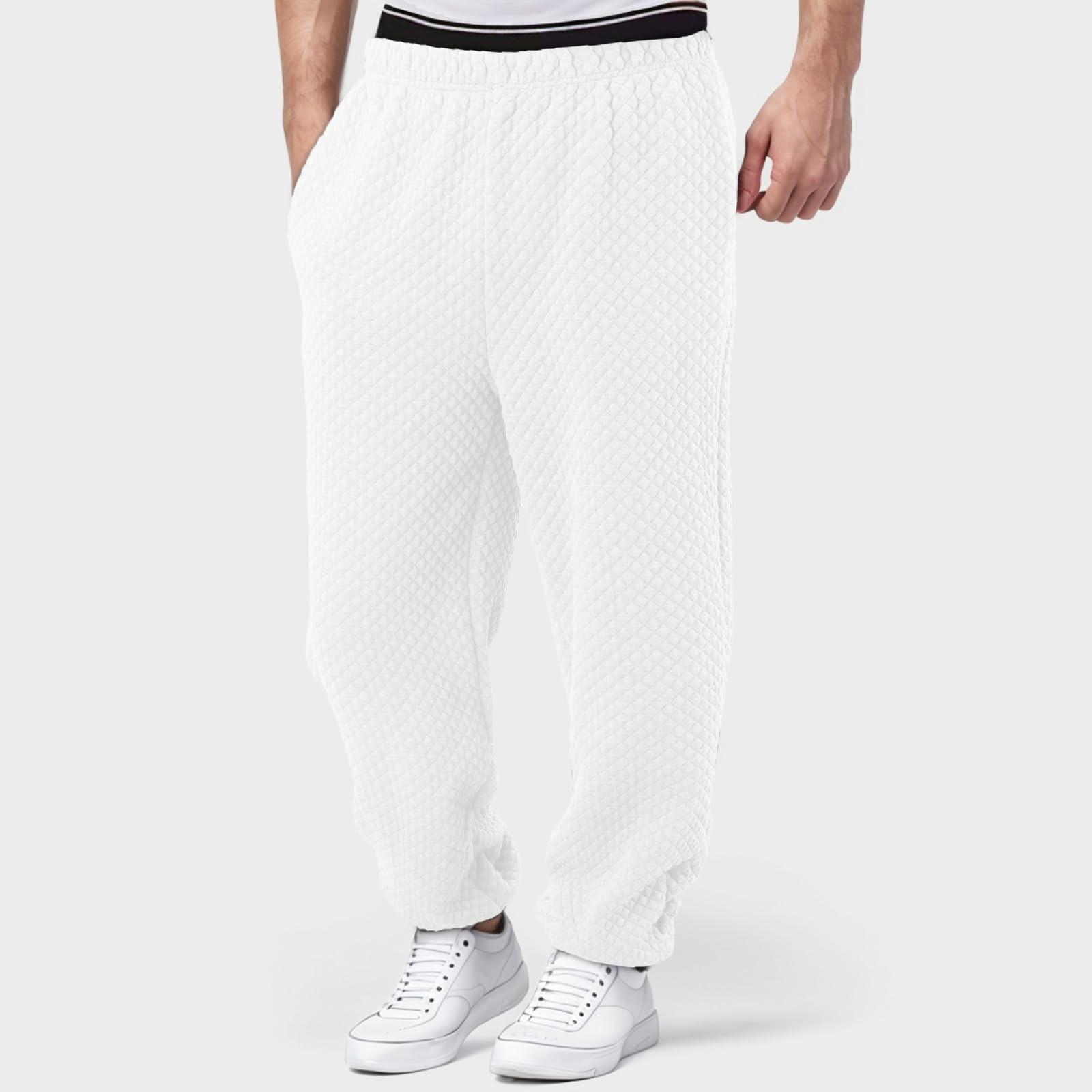 

Мужские эластичные брюки с высокой талией, повседневные, для активного отдыха, широкие длинные брюки с карманами L белый