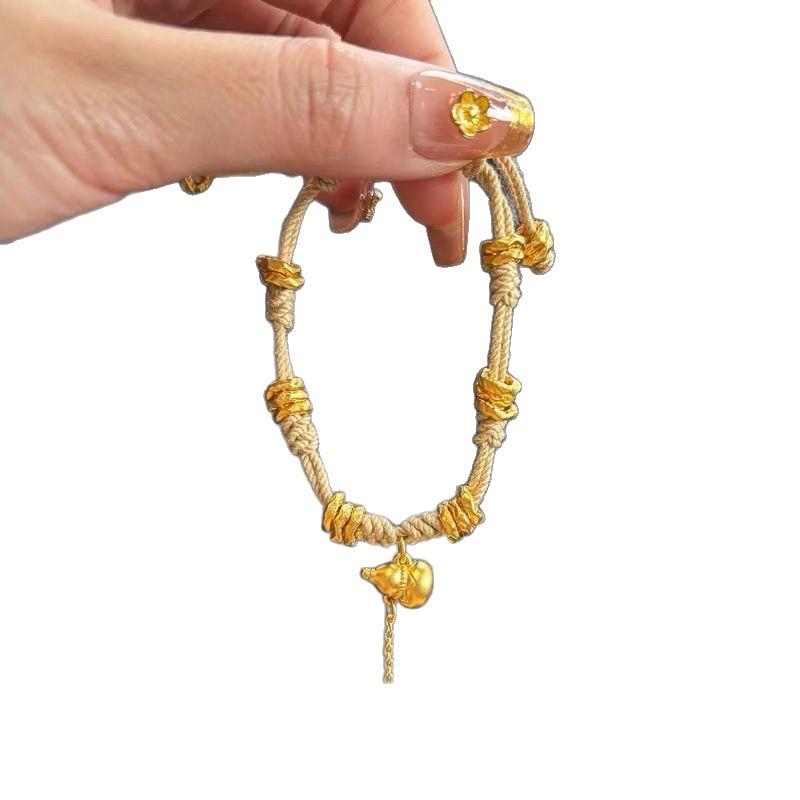 Sand Gold Ancient Tassel Gourd Entanglement Bracelet Women'S New Chinese Style National Tide Wind Lucky Character Gourd Hand Rope