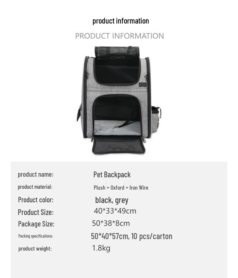 Foldable Expandable Pet Backpack with Adjustable Height and Customizable Logo – Breathable Double-Shoulder Design for Outdoor Use