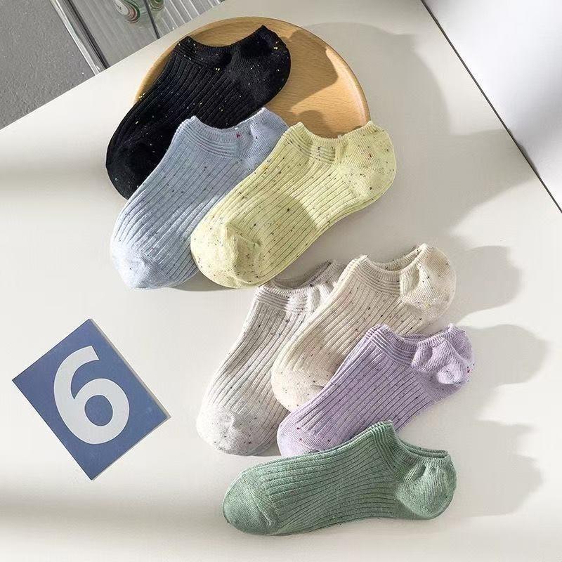 5 Pairs of Summer Thin Socks Women Shallow Mouth Dot Yarn Low Boat Socks Simple Student Sports Non-slip Invisible Spaghetti Cotton Socks