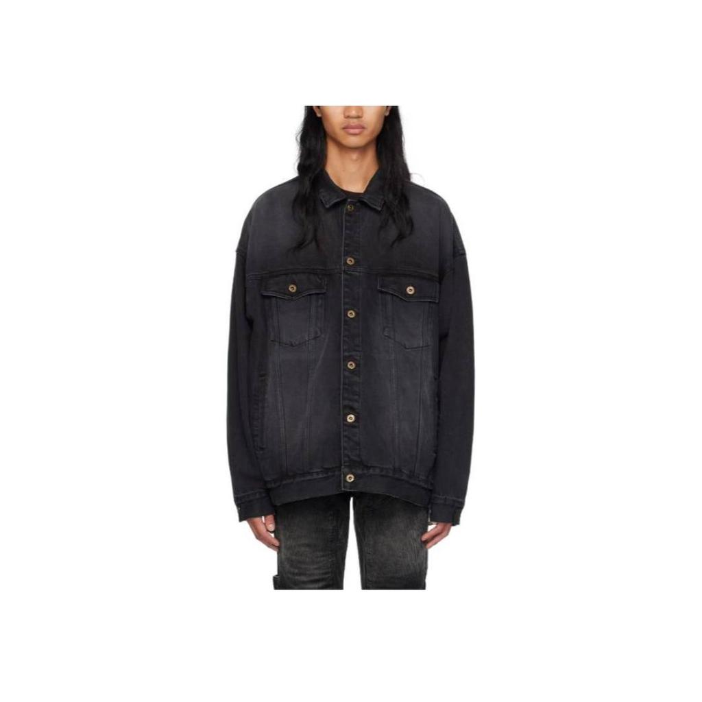 WE11DONE Faded Effect Single-Breasted Loose Denim Jacket Unisex Jackets Black WD-DJ2-24-353-U-BK