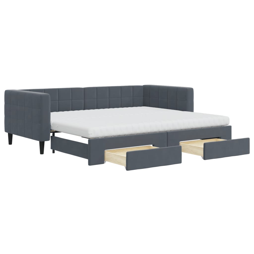 Pull Out Daybed with Drawers Dark Gray 90x200 Cm Velvet