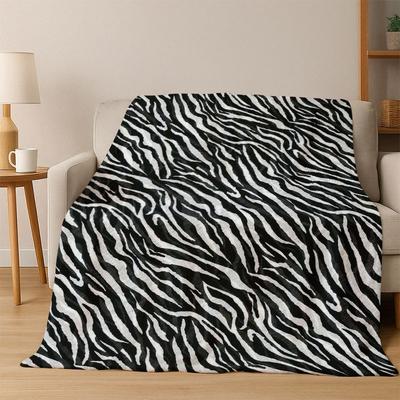 Black White Zebra Stripe Flannel Blanket Soft Warm Blanket Throw Blanket for Bedroom Living Room Bed Travel Camping Picnic Gift