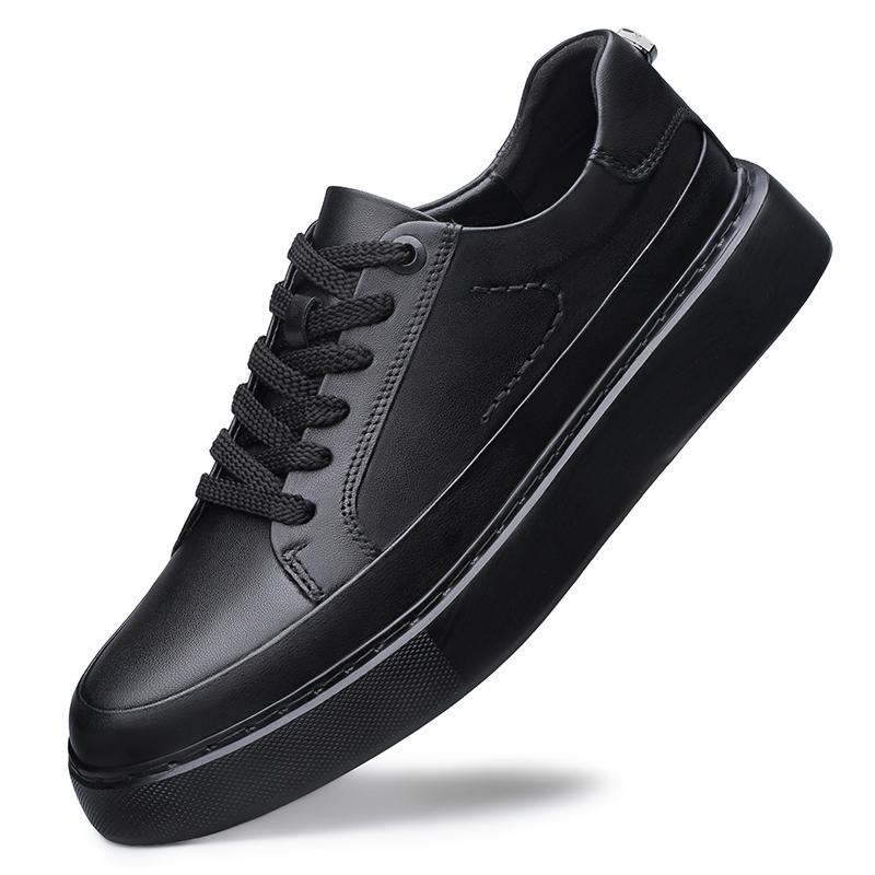 Men Genuine Leather Platform Sneakers Thick Sole Height Increase Sneakers Lightweight Breathable Anti-Slip Comfort Casual Shoes