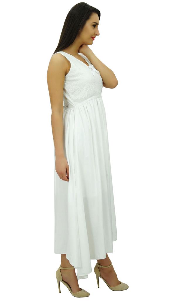 Bimba Women's Sleeveless Chic Lace Dress Long Cotton Casual Maxi