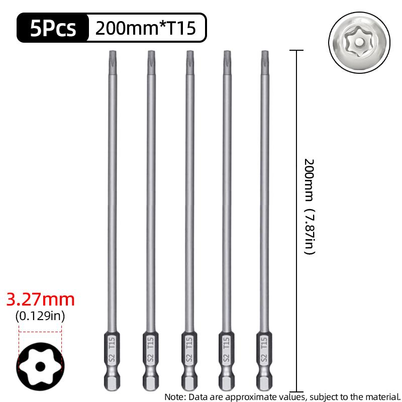 200mm Torx šroubovací bity Magnetické Dutá Hlava Květ Švestky Ocel S2 Bezpečnostní bit T6-T40 1/4'' Šestihranná Stopka Ruční Elektrické Nářadí