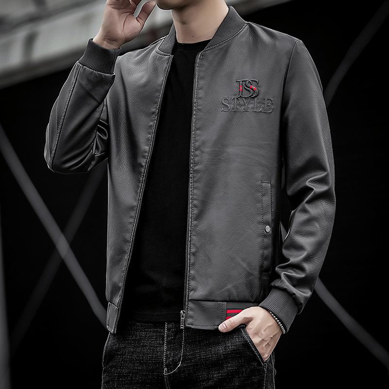 Herbst und Winter Neue Herren Slim Fit Lederjacke Baseball Kragen Dünne Fleece Jugend Motorrad Herren PU Jacke