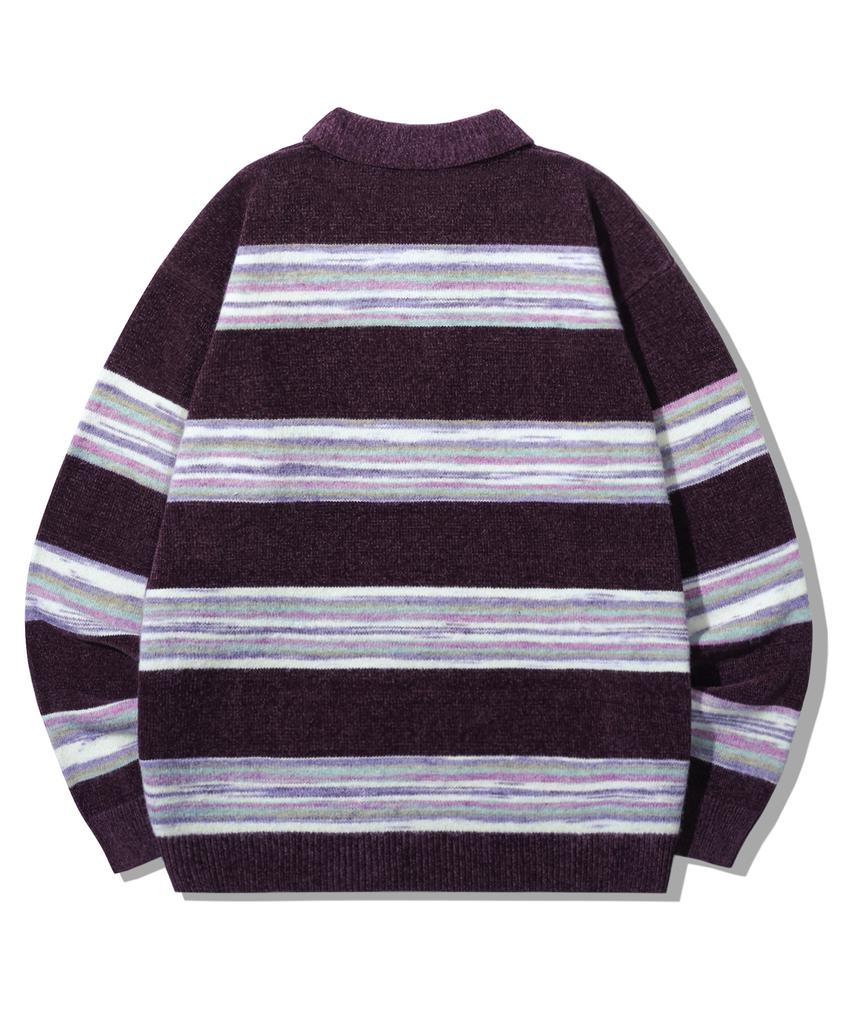 TRILLION Gradient Stripe Velvet Collar Knit_Purple
