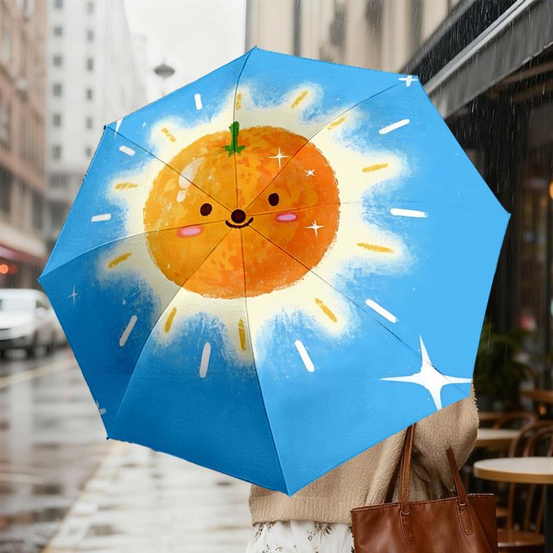 Shiny Orange Sun Umbrella: Automatic Opening & Closing, Outdoor Protection, Travel Accessory, Lightweight & Durable 091