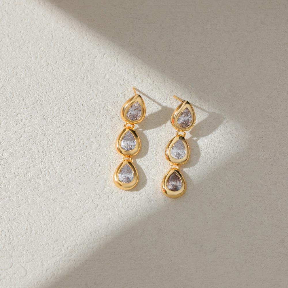 Three Layer Chain Chunky Waterdrop Dangle Earrings for Women Sparkling Thick Teardrop Gold Plated Stud Classic Trend Jewelry
